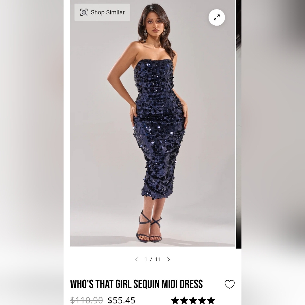 AKIRA Navy Strapless Sequin Midi Dress